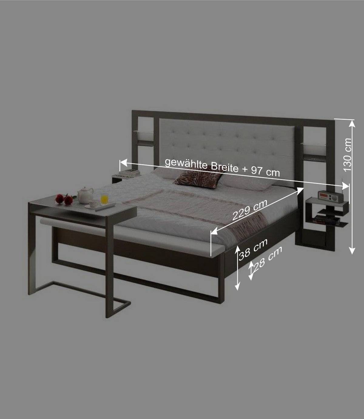 Designbett Niridena in Grau Weiß