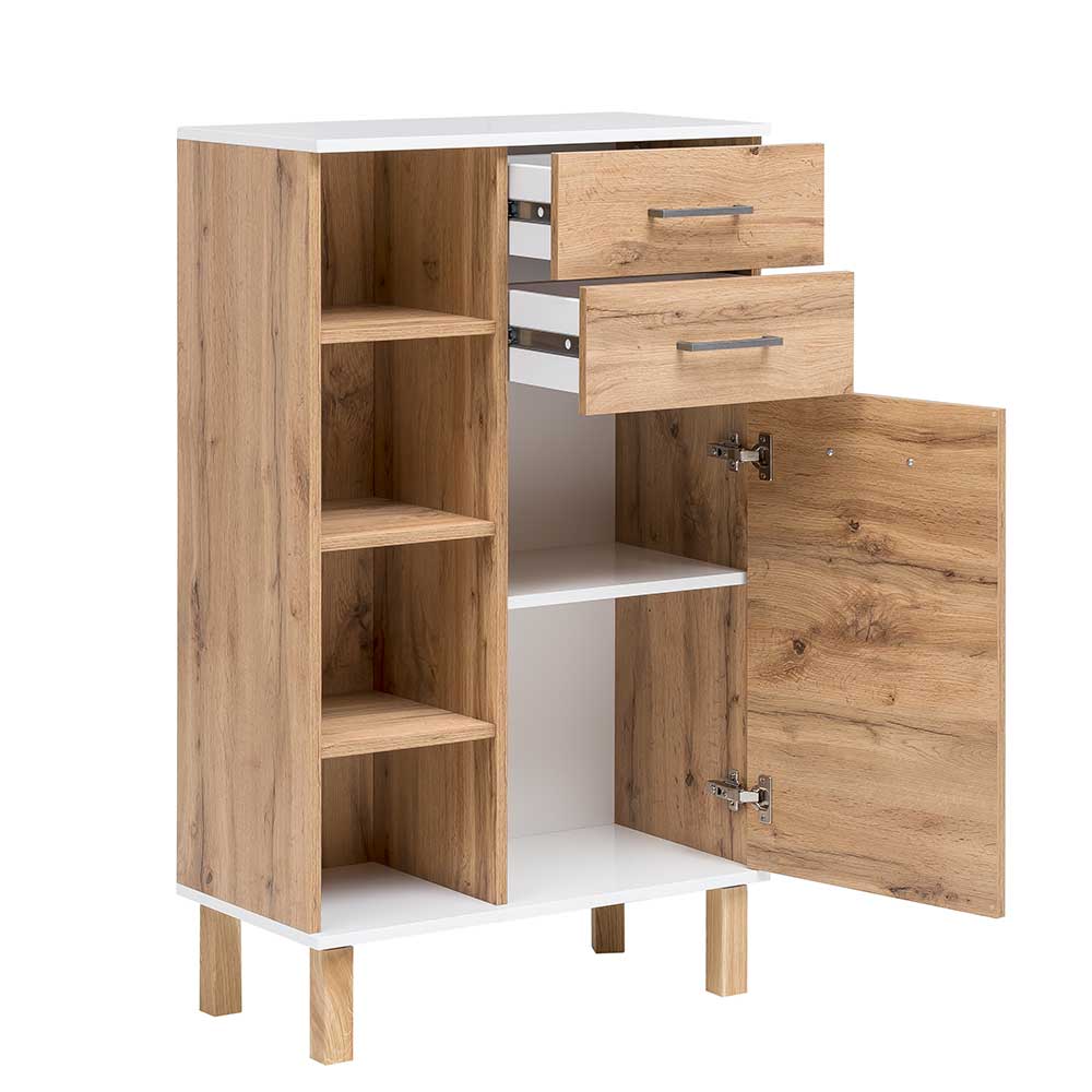 67x115x35 Bad Highboard in Eiche NB & Weiß - Voinla