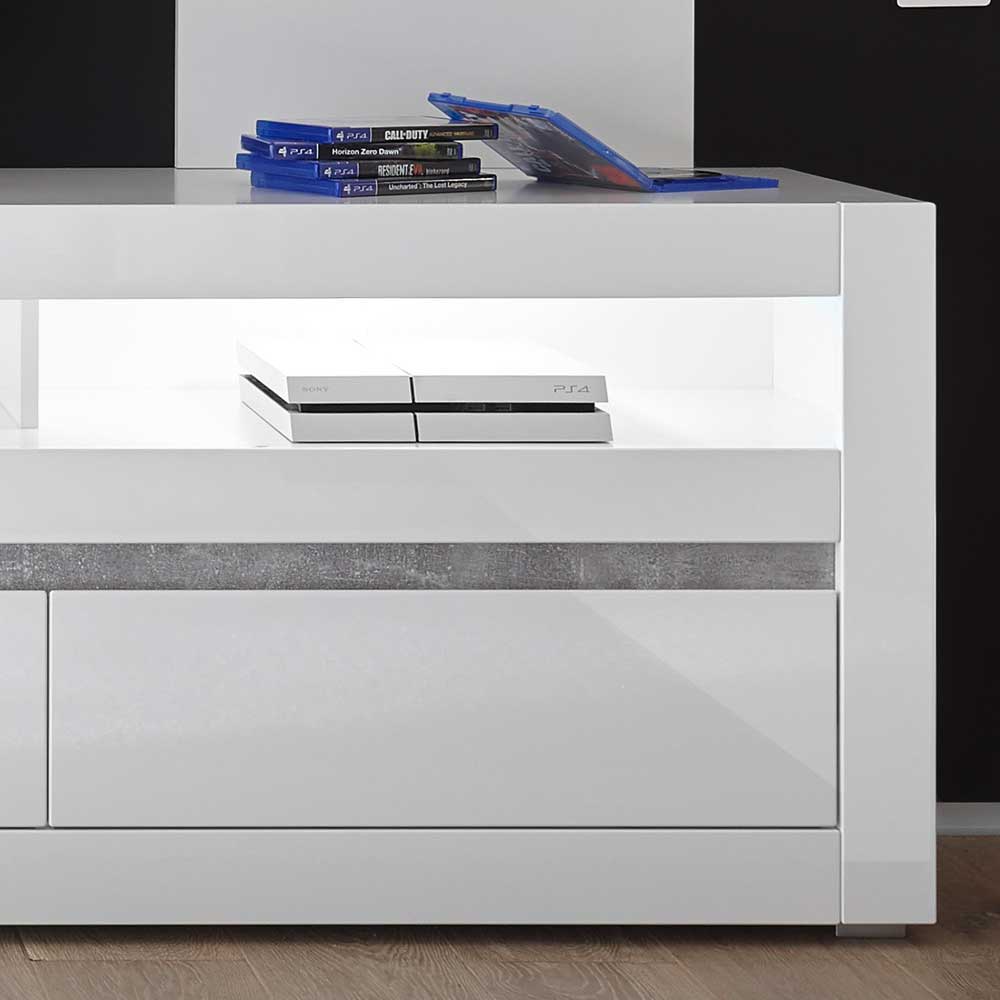Kompakte TV Wand in Weiß Hochglanz Mextra mit Lowboard (zweiteilig)