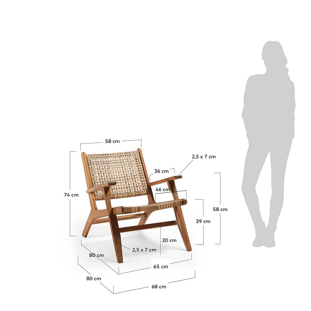 Akazie Holzsessel mit Rattan Geflecht Maße und Abmessungen im Größenvergleich – Foglia