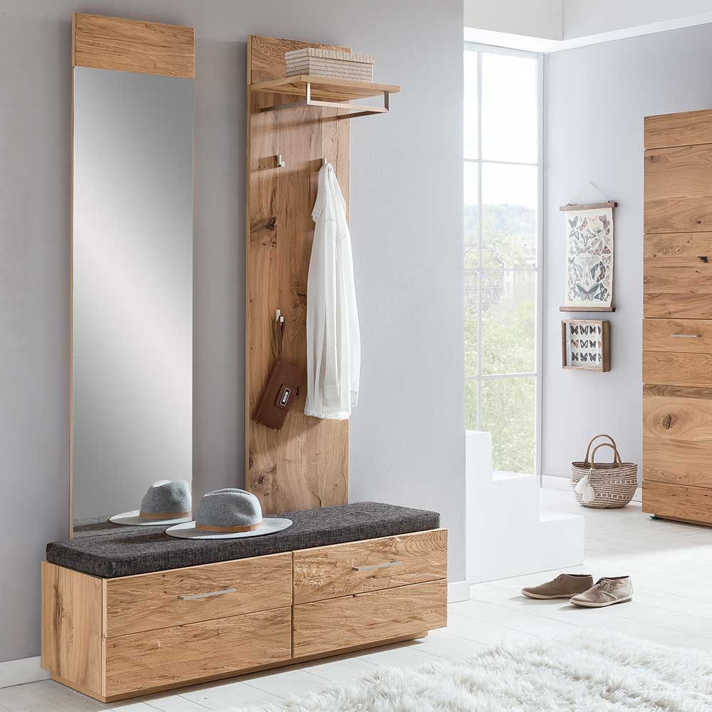 Garderobe Paneel mit Balkeneiche Furnier, Hutablage, Kleiderstange und Haken im Flur Ambiente – Macusos