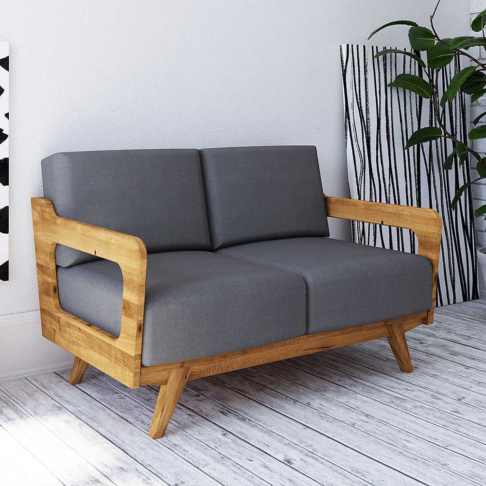 Hellgraues Stoff Sofa mit heller Wildeiche Gestell für das Wohnzimmer – Hardus