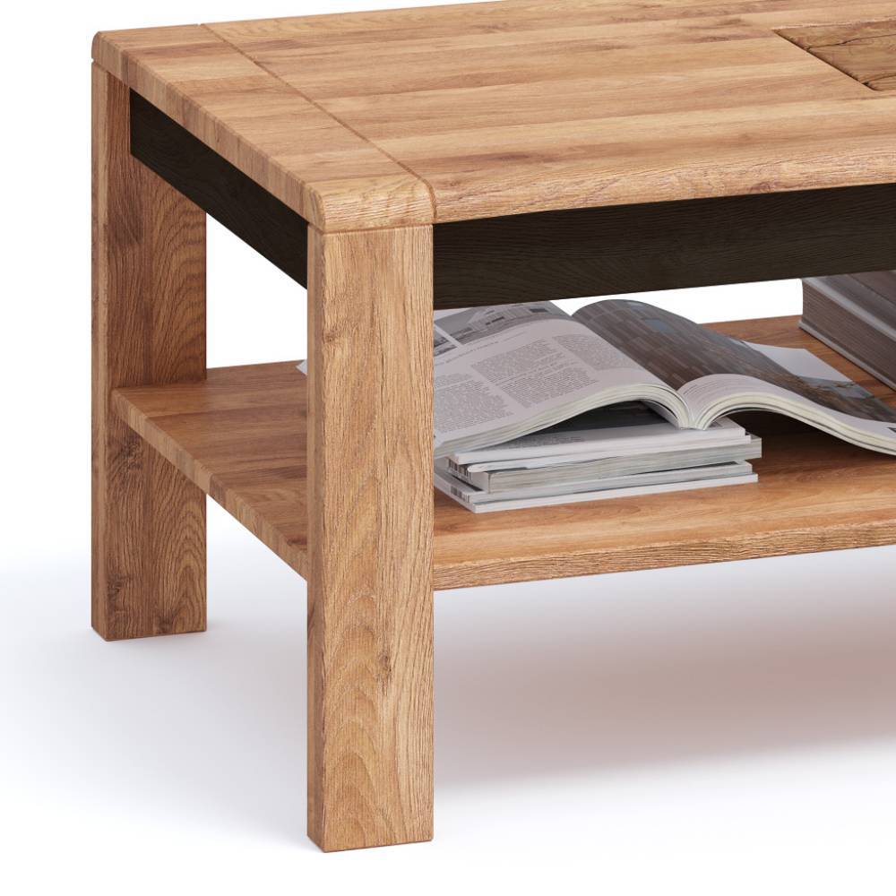 Wildeiche Couchtisch mit Hirnholz Applikation - Shipper