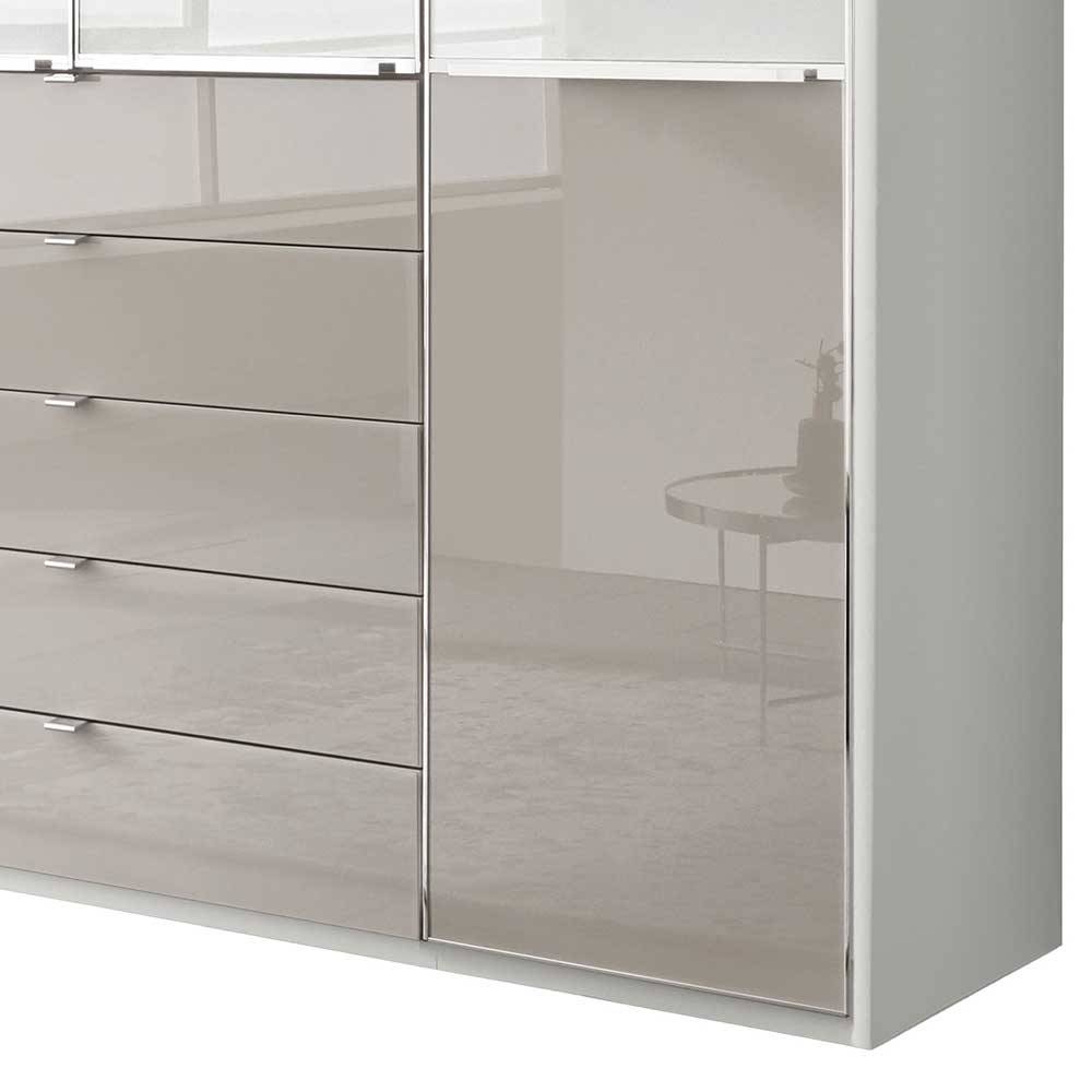 Glänzender Kombi-Kleiderschrank mit vier Schubladen und Spiegeltür in Taupe – Pascan