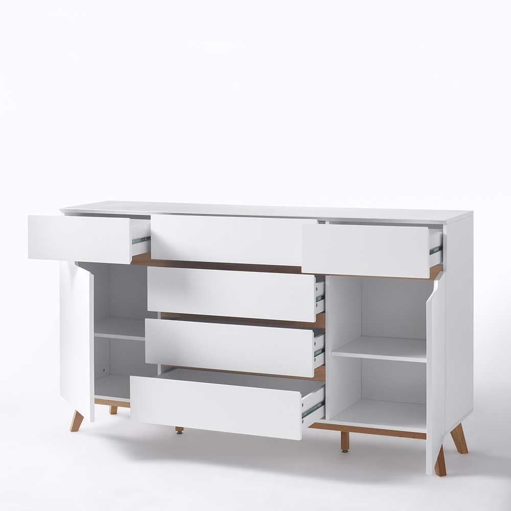Retro Style Sideboard in Weiß & Eiche Aiola 169cm breit
