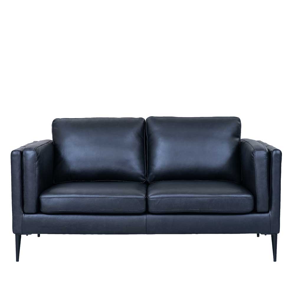 Schwarzes Leder Zweisitzer Sofa mit filigranen Metallfüßen – Griffina