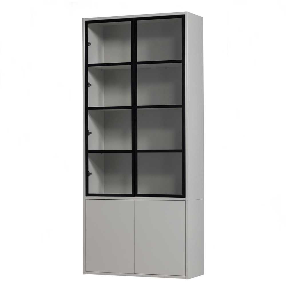 Vitrinenschrank in Hellgrau und Schwarz - Arno