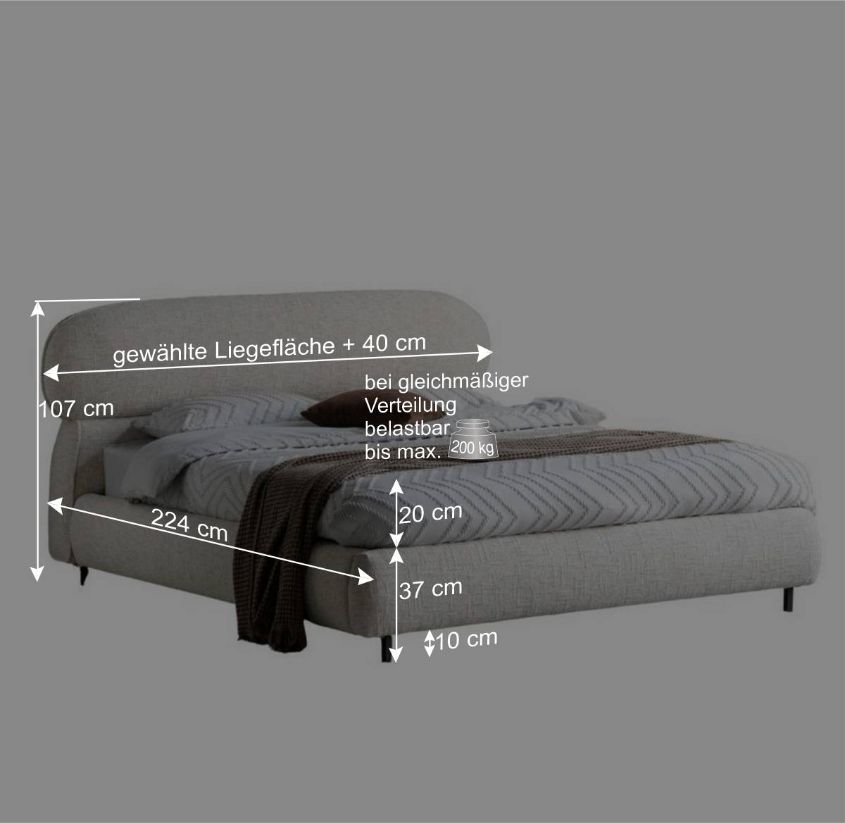 Polsterbett Komplettbett mit Taschenfederkernmatratze H3 - Flyma