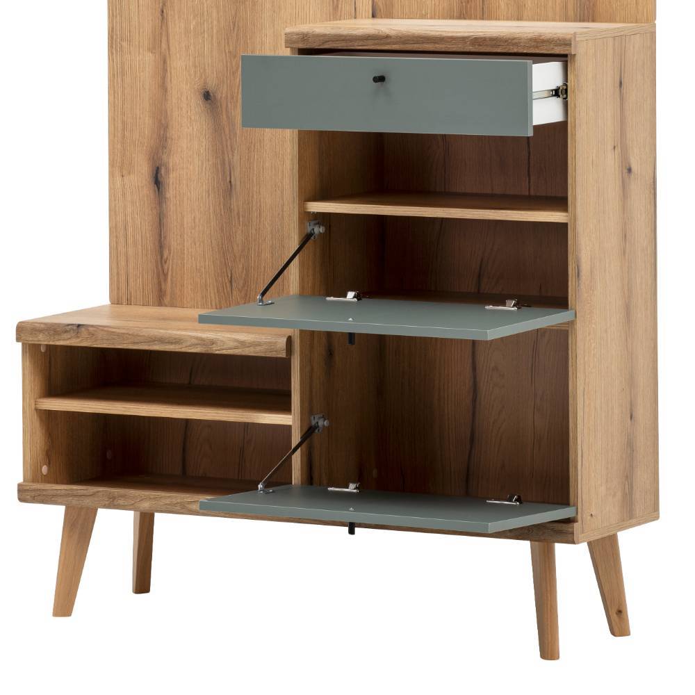 Kompakt-Garderobe in Eiche Optik und Graugrün - Oliva