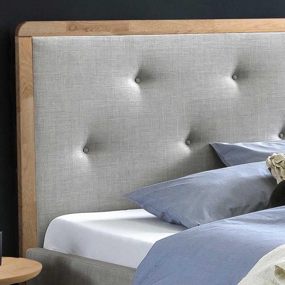 140x200 Stoffbett in Grau mit Holz - Palmiro