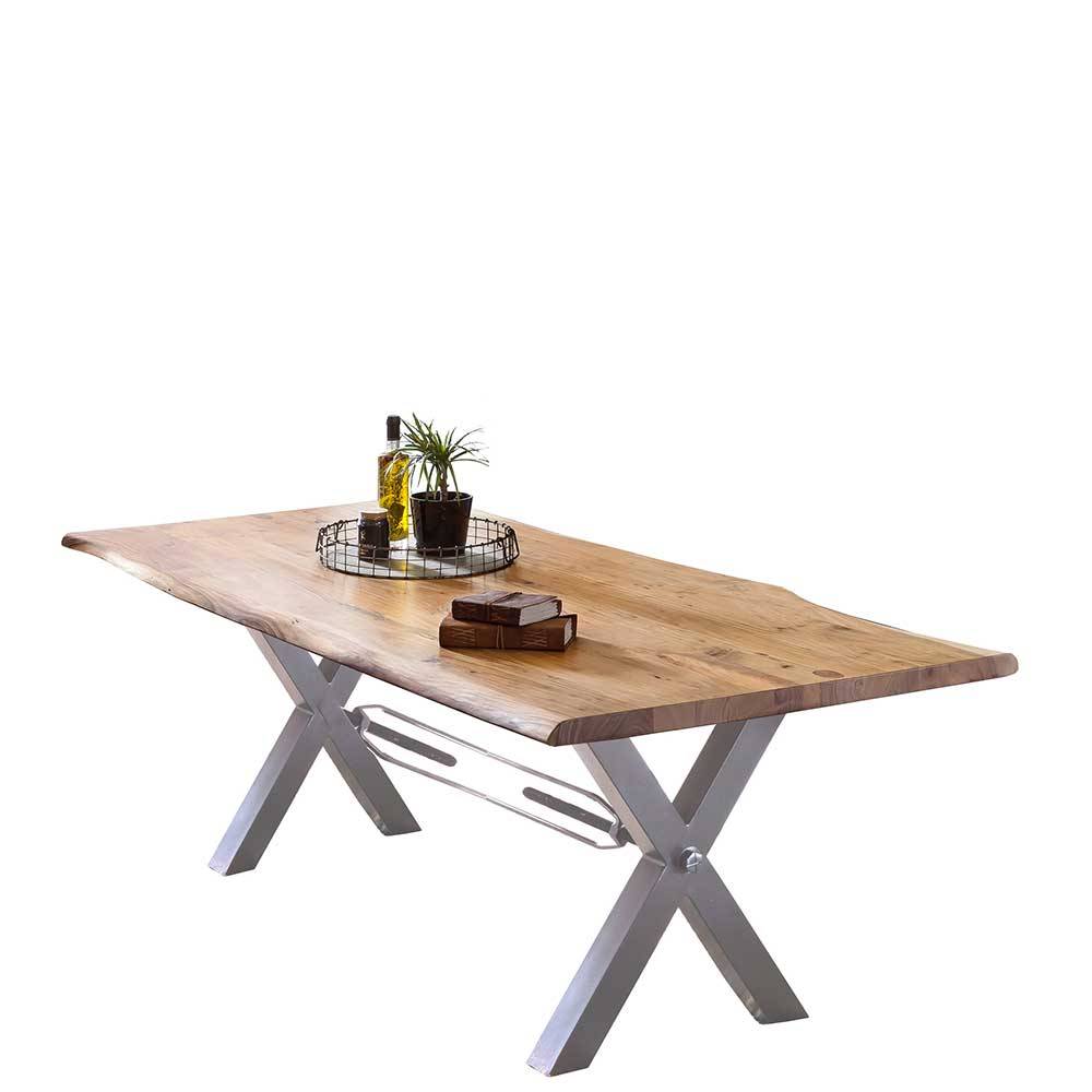 X Fuß Esszimmertisch mit Holzplatte Live Edge - Kandu