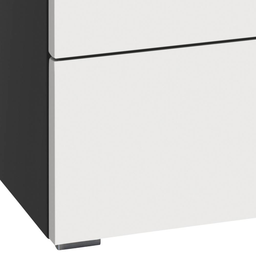 Standfußdetail der Kommode in Weiß und Anthrazit mit elegantem Design und stabilen Füßen – Loro