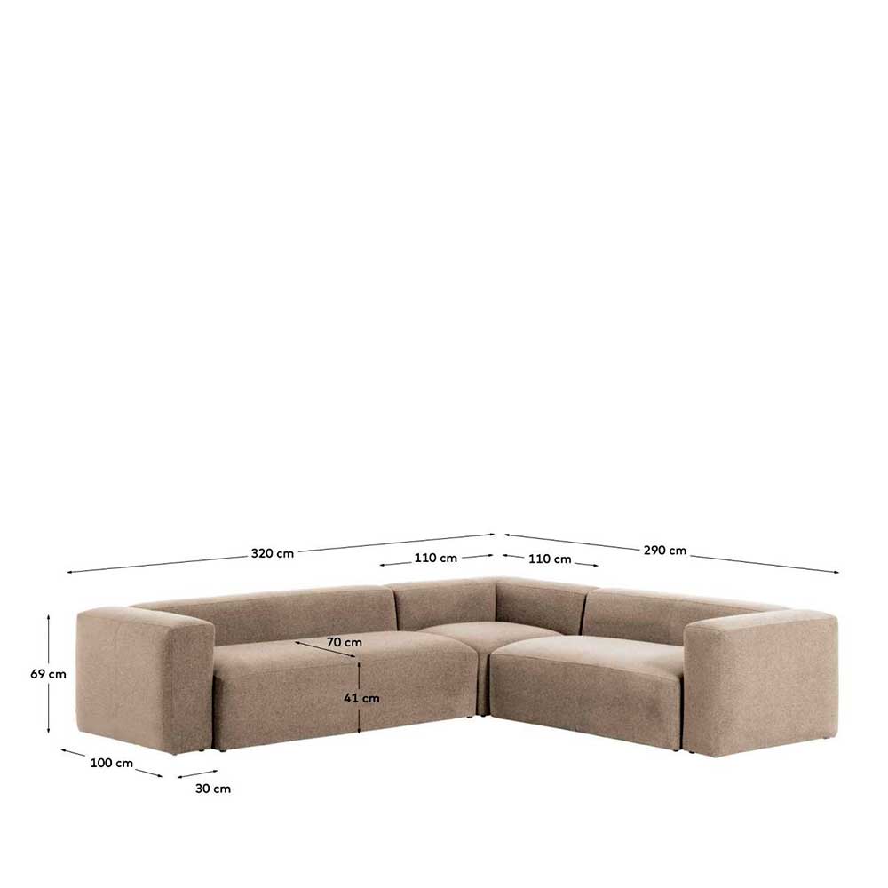 320x290 Eckcouch mit Armlehnen aus Chenille in Beige - Jenaro