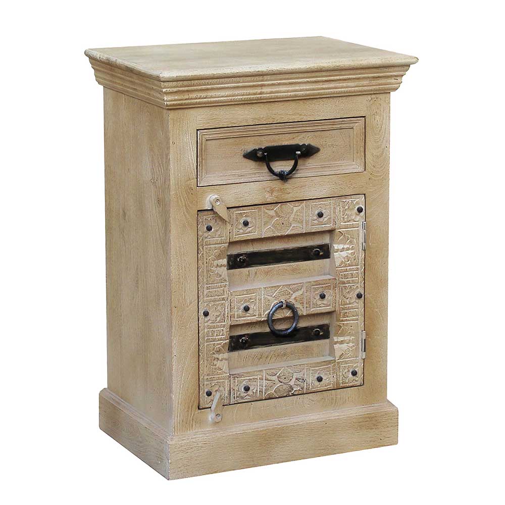 Shabby Chic Kommode mit geschlossener Schublade und verzierter Holztür – Abid
