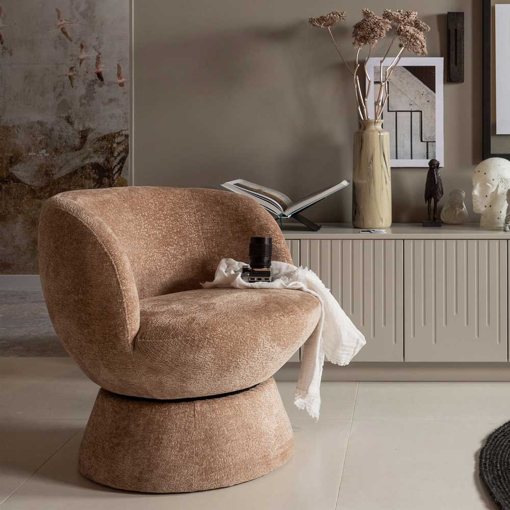 Drehbarer Sessel mit Chenille Bezug in Beige - Lescalier