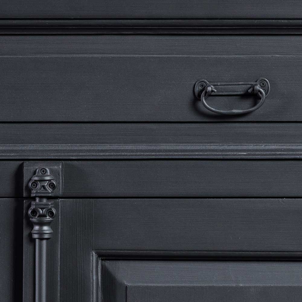 100x141x51 Vintage Vertiko in Schwarz & Teakfarben - Niovan