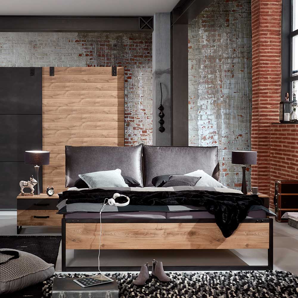 Doppelbett mit Kopfteil in Kissenoptik - Bram