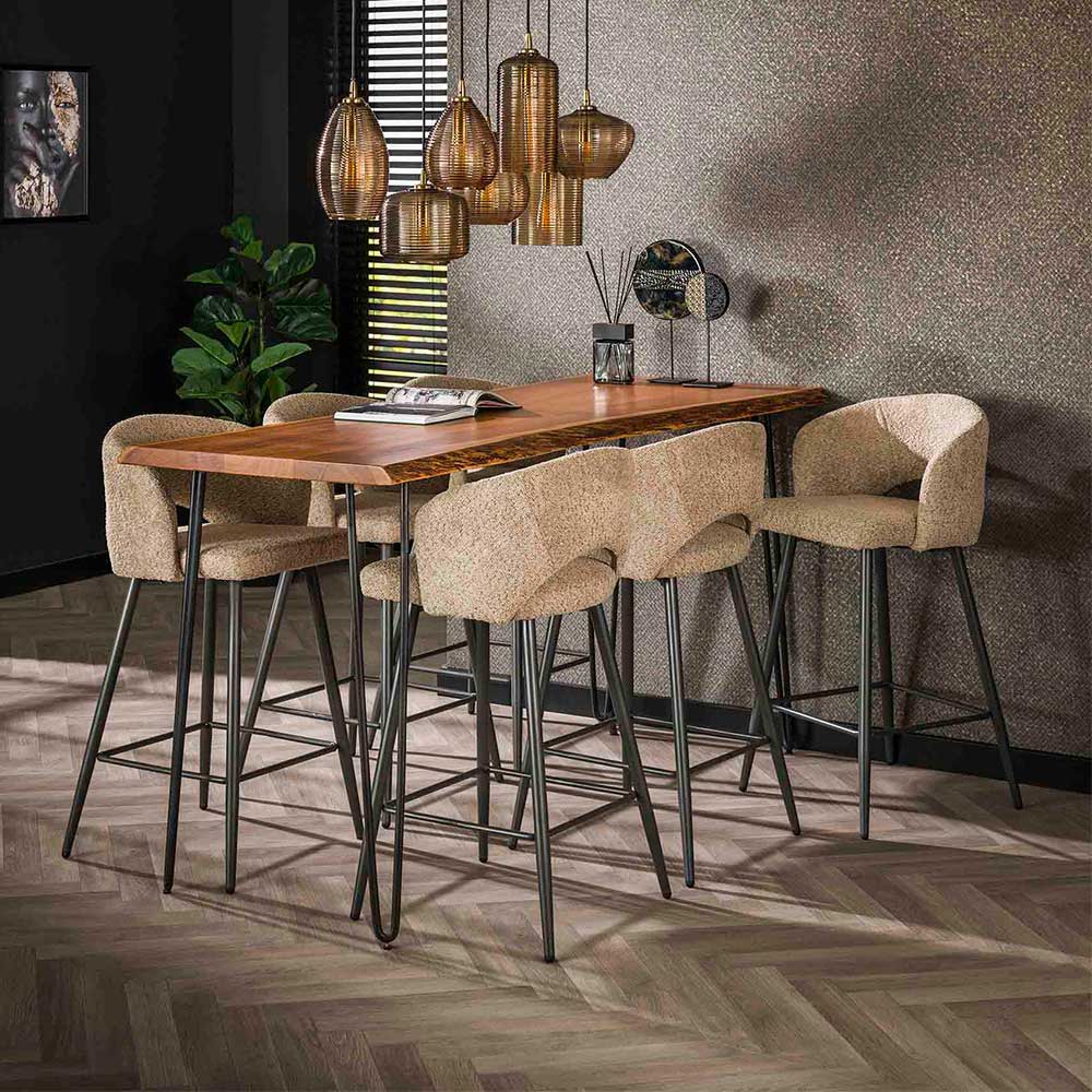 Design Barstühle aus beigem Boucle im 2er Set für den Essbereich – Ludizia