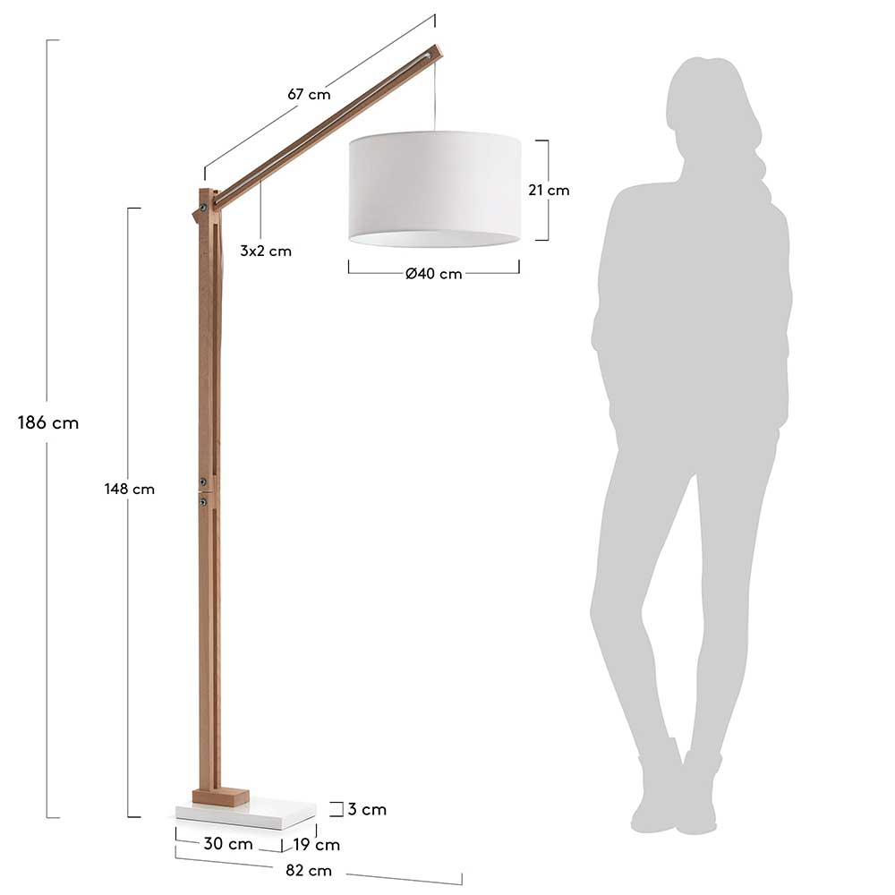 Scandi Style Stehlampe mit Stoff Schirm Weiß - Sandra