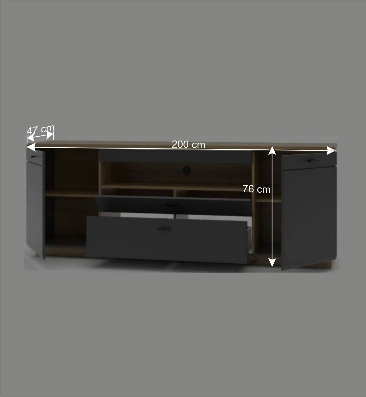 TV Sideboard in mattem Dunkelgrau - Azar