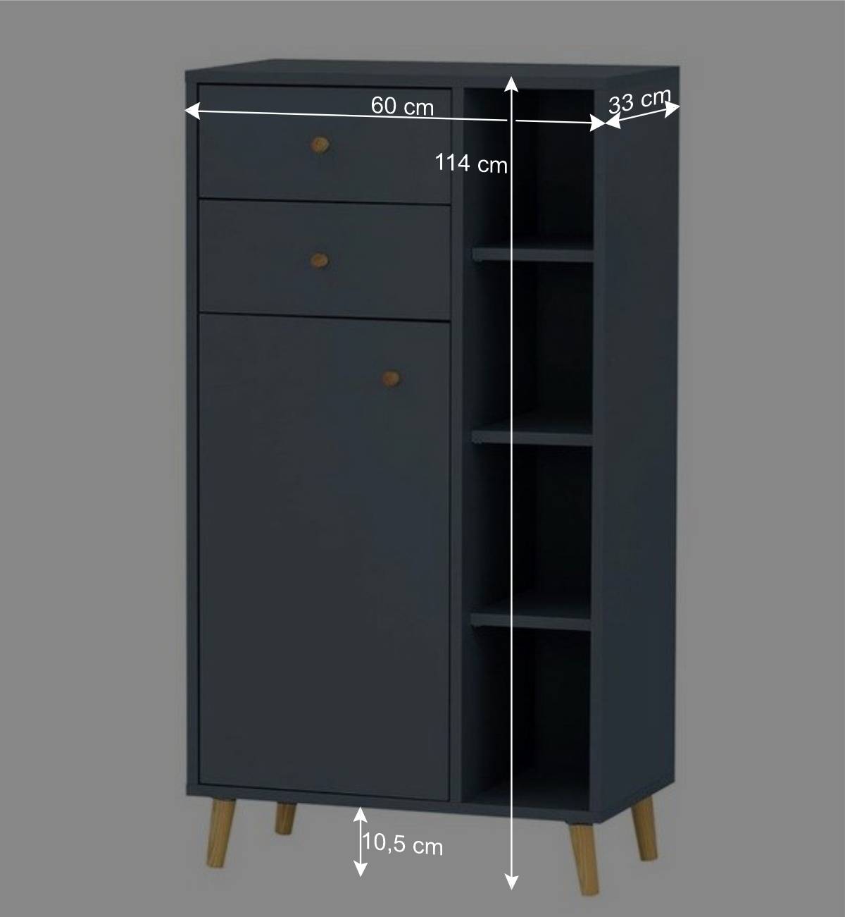 Badezimmer Highboard in Petrol Blau & Eiche - Matrera