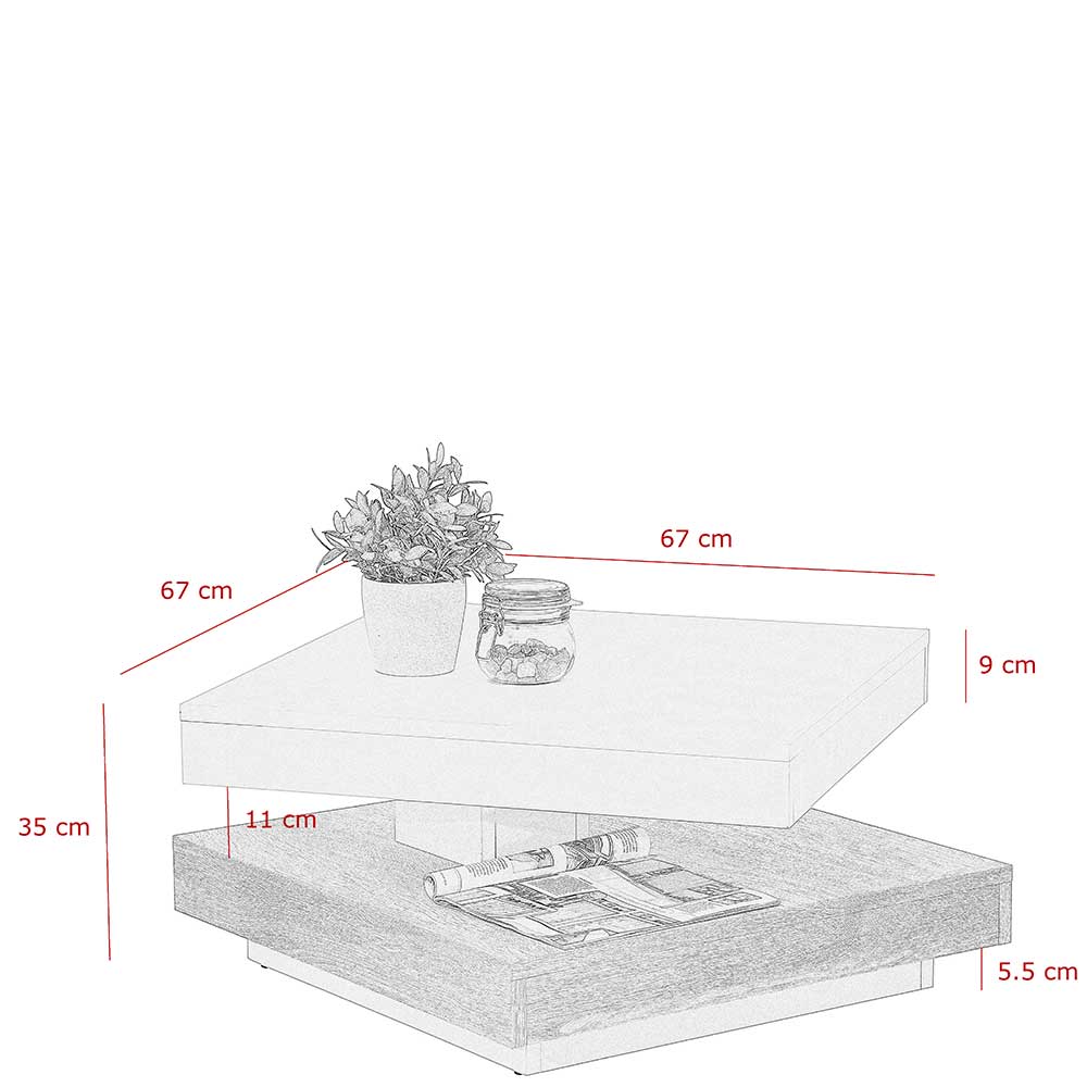 Quadrat Sofatisch mit Tischplatte drehbar - Jannos