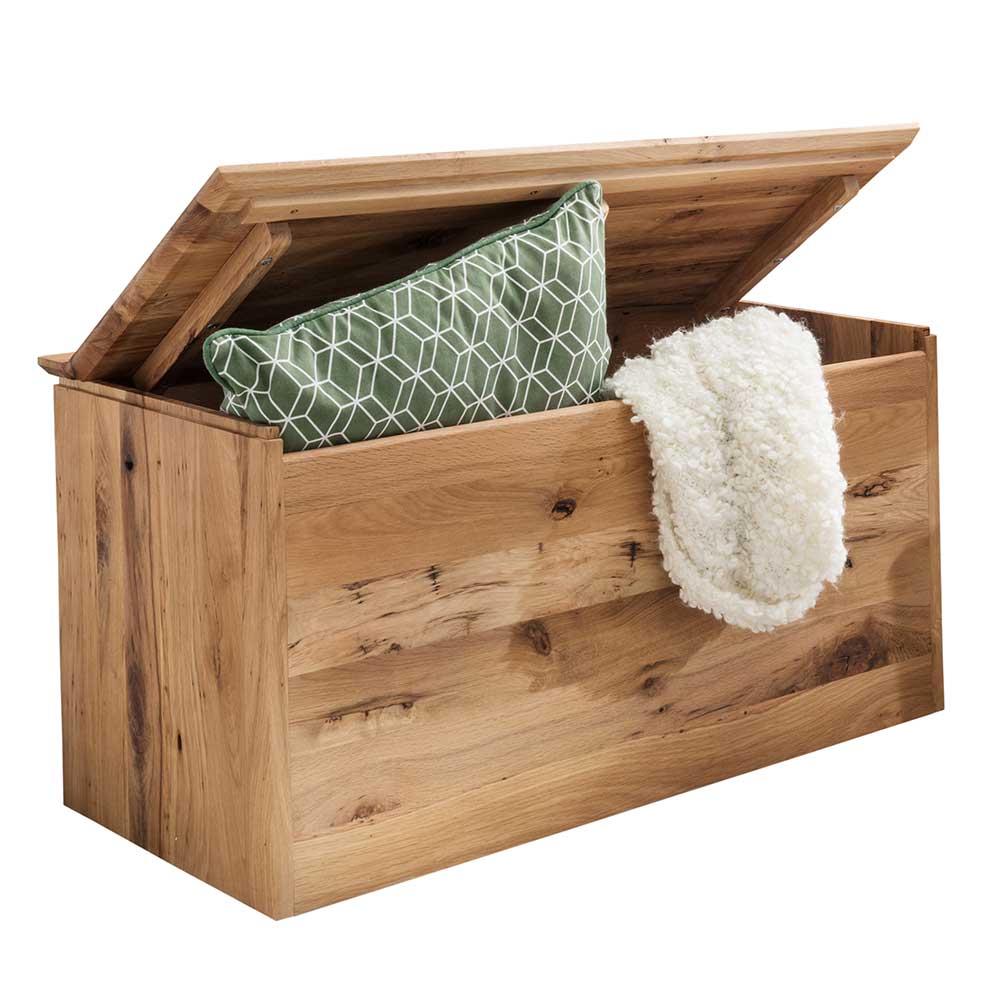 84x45x43 Wildeiche Holztruhe mit flachem Deckel - Mariono