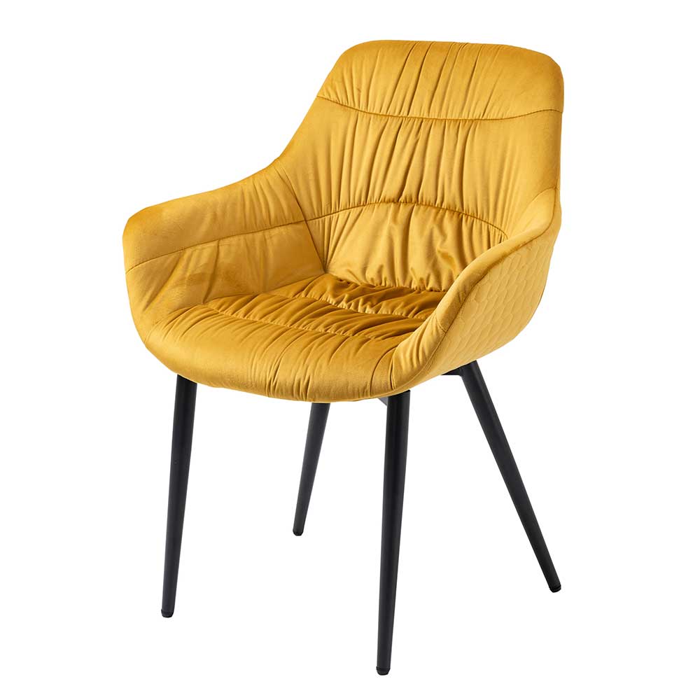 Armlehnen Dining-Chair in Gelb Samt - Bronja