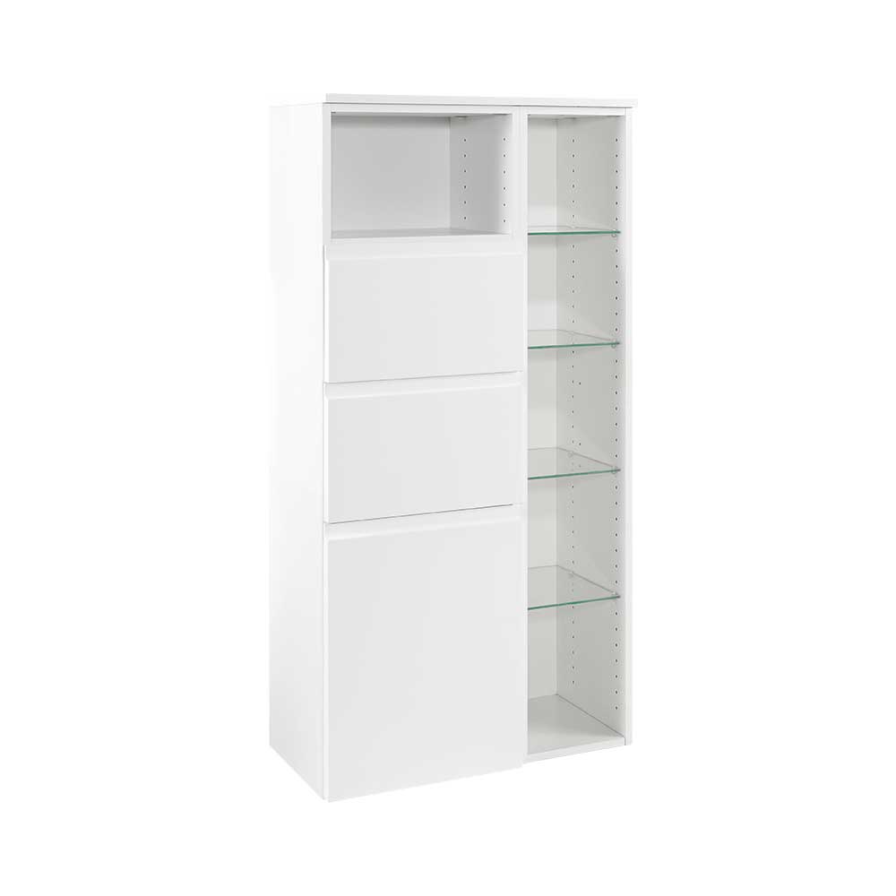 Weißer Midischrank für Badezimmer mit Schubladen und Glasregalen – Concetada