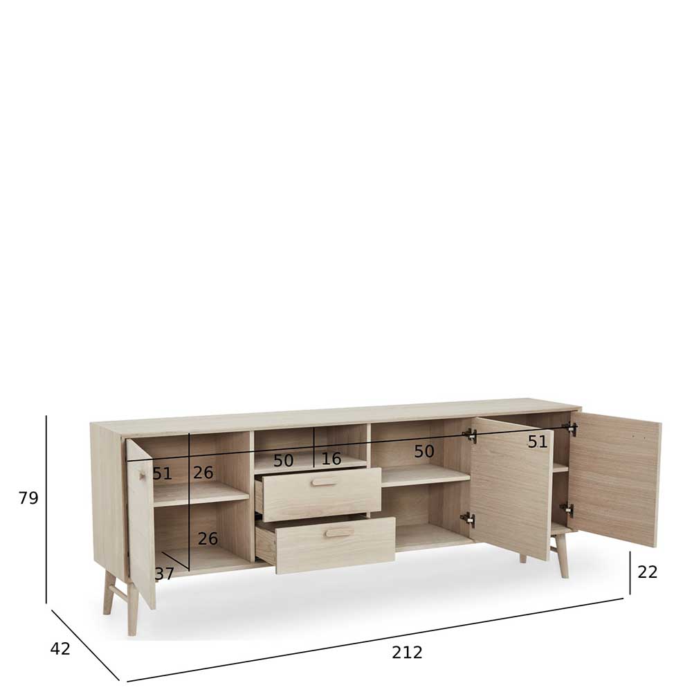 Skandi Sideboard in Eiche Weiß - Lametla