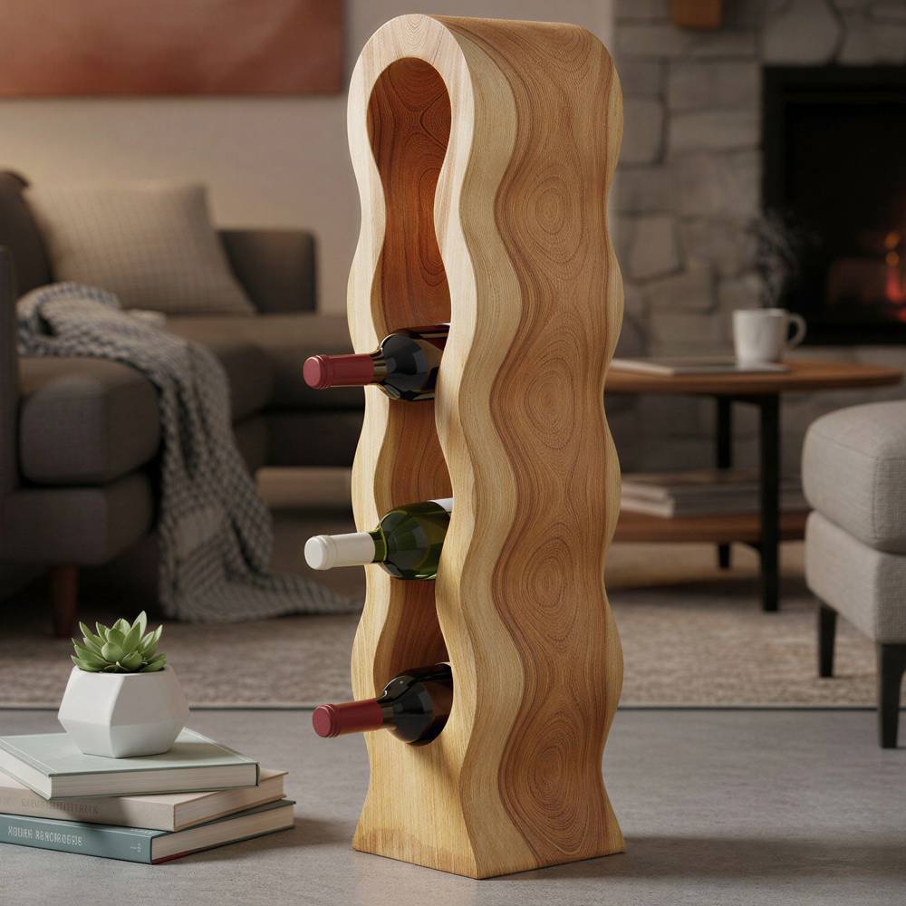 Design-Weinregal aus Suar Massivholz - Teako