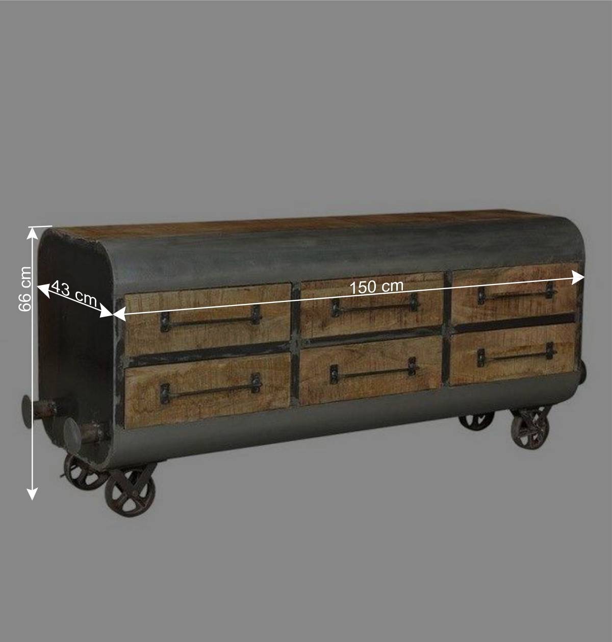 150x66x43 Design Kommode im Zugwaggon Look - Bahiro
