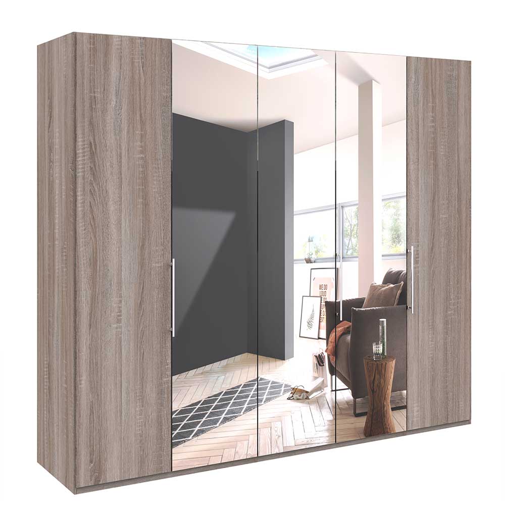 Holzoptik Kleiderschrank mit Spiegel - Crenba