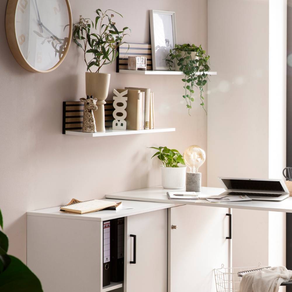 Wandregal in Mattweiß für Büro oder Wohnzimmer mit Holzdesign – Armina