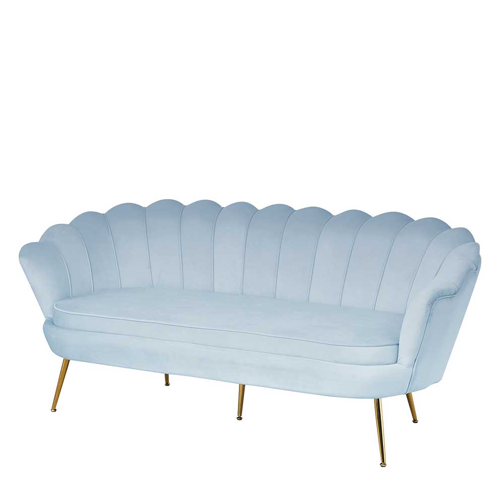 3er Samtsofa im Muscheldesign in Hellgrau - Montreal