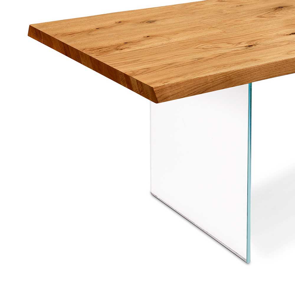 Esstisch Eiche Furnier mit Glas Gestell Rogeria transparent