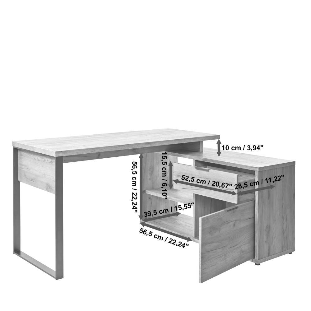 Weißer Schreibtisch mit Seitenregal - Mamboria