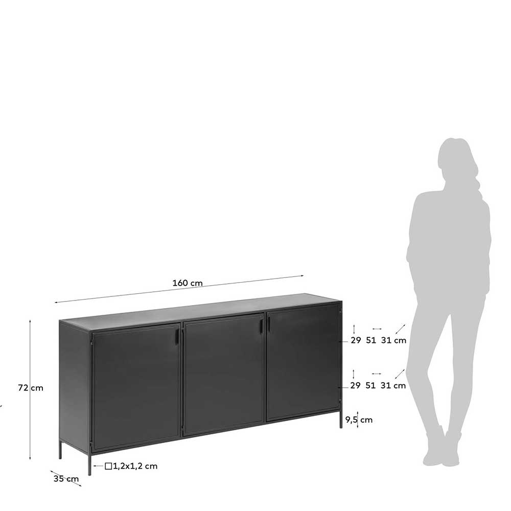 Schwarzes Metall Sideboard Maße und Abmessungen mit Größenvergleich – Magde