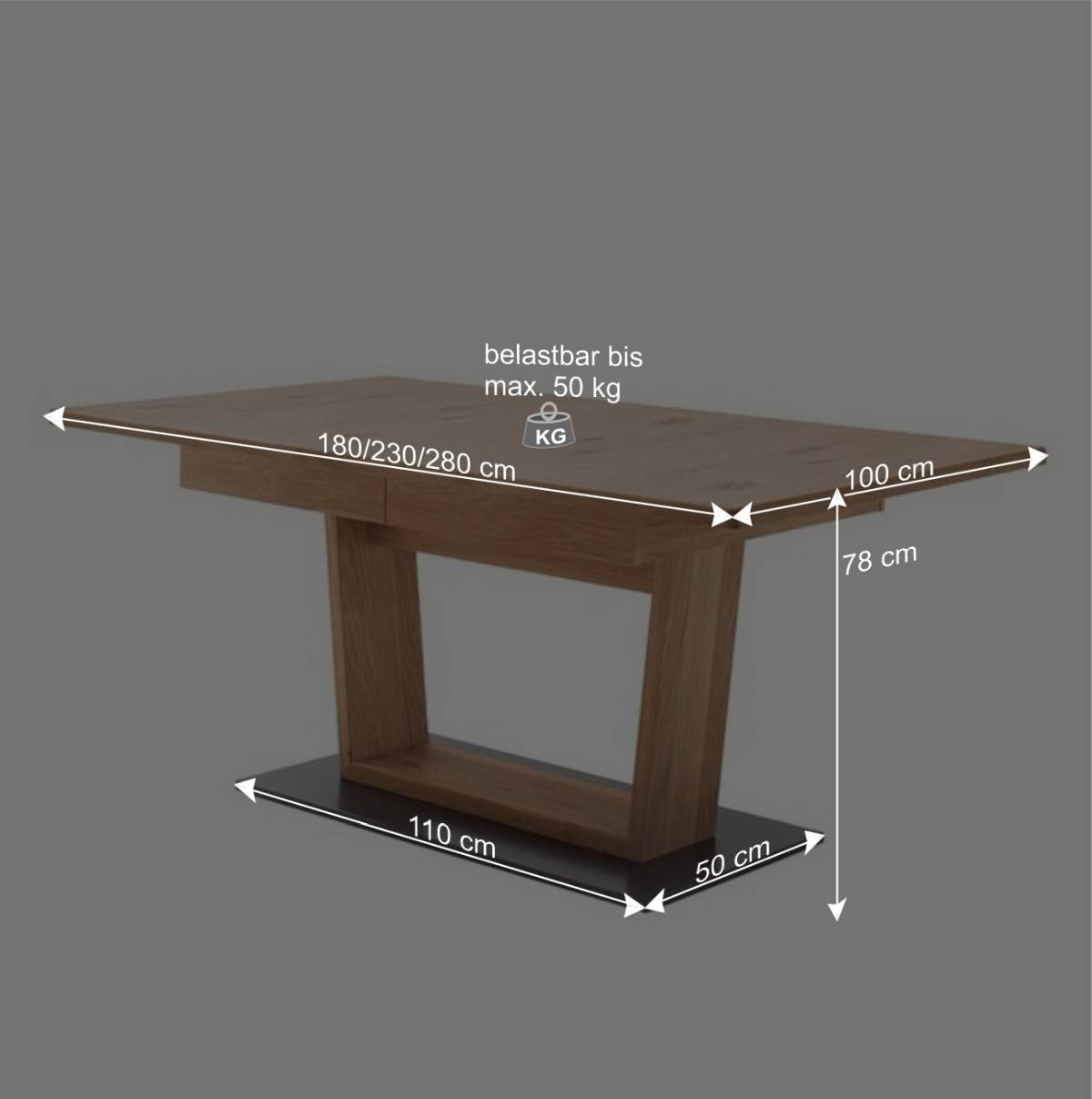Großer Design Ausziehtisch mit V-Säulenfuß - Assela