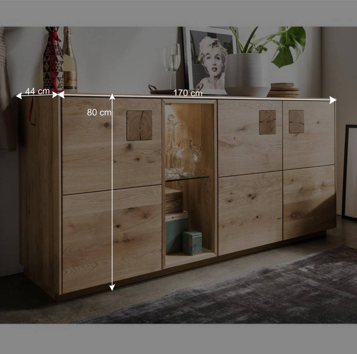 Wildeiche Sideboard in 170 cm Breite - Millena