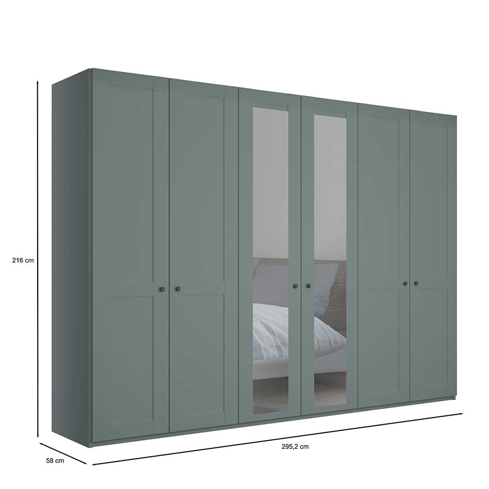 6-türiger Landhaus-Kleiderschrank in Graugrün - Rajavo