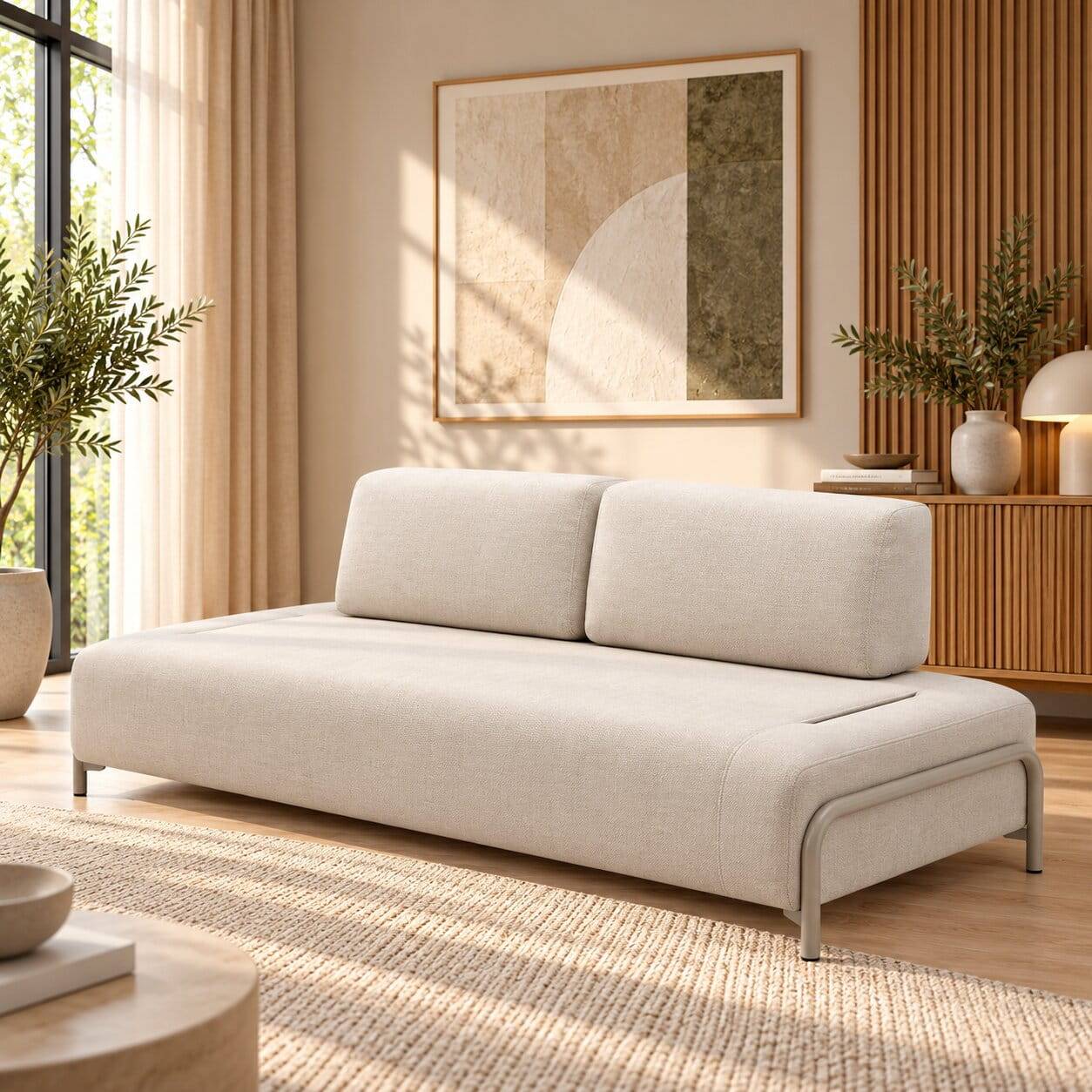 Dreisitzer Couch ohne Armlehnen in Beige - Turena