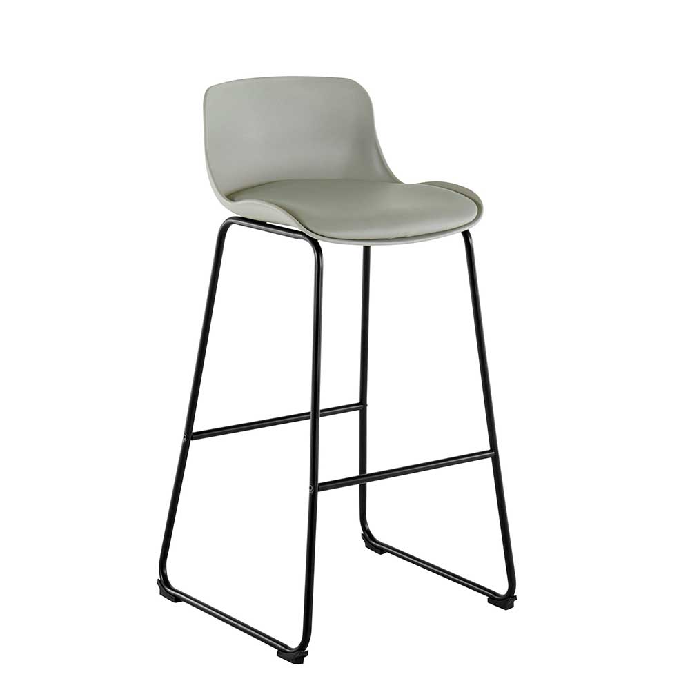 Grauer Barstuhl mit bequemer Sitzschale und schwarzem Metallgestell im 2er Set – Cavanna