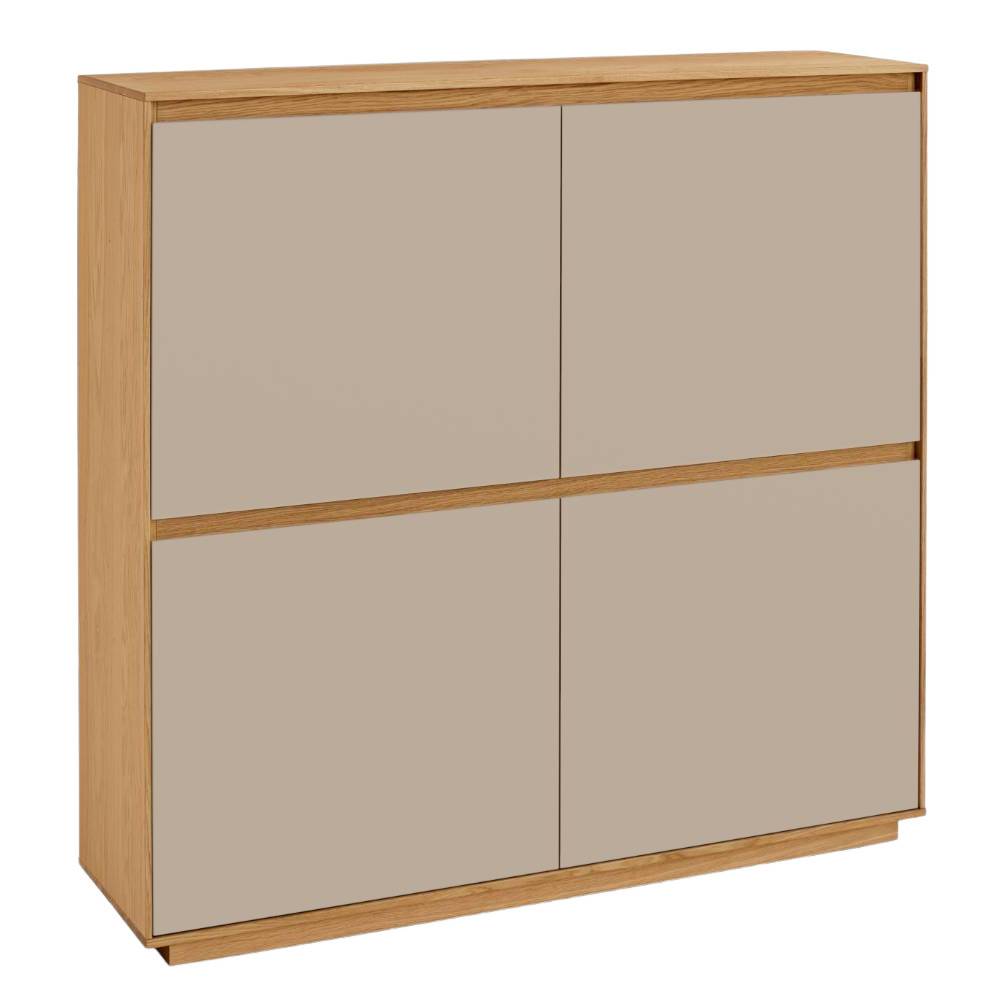 Modernes 4-türiges Dielen-Highboard in Holzoptik mit beigefarbenen Türen – Nova