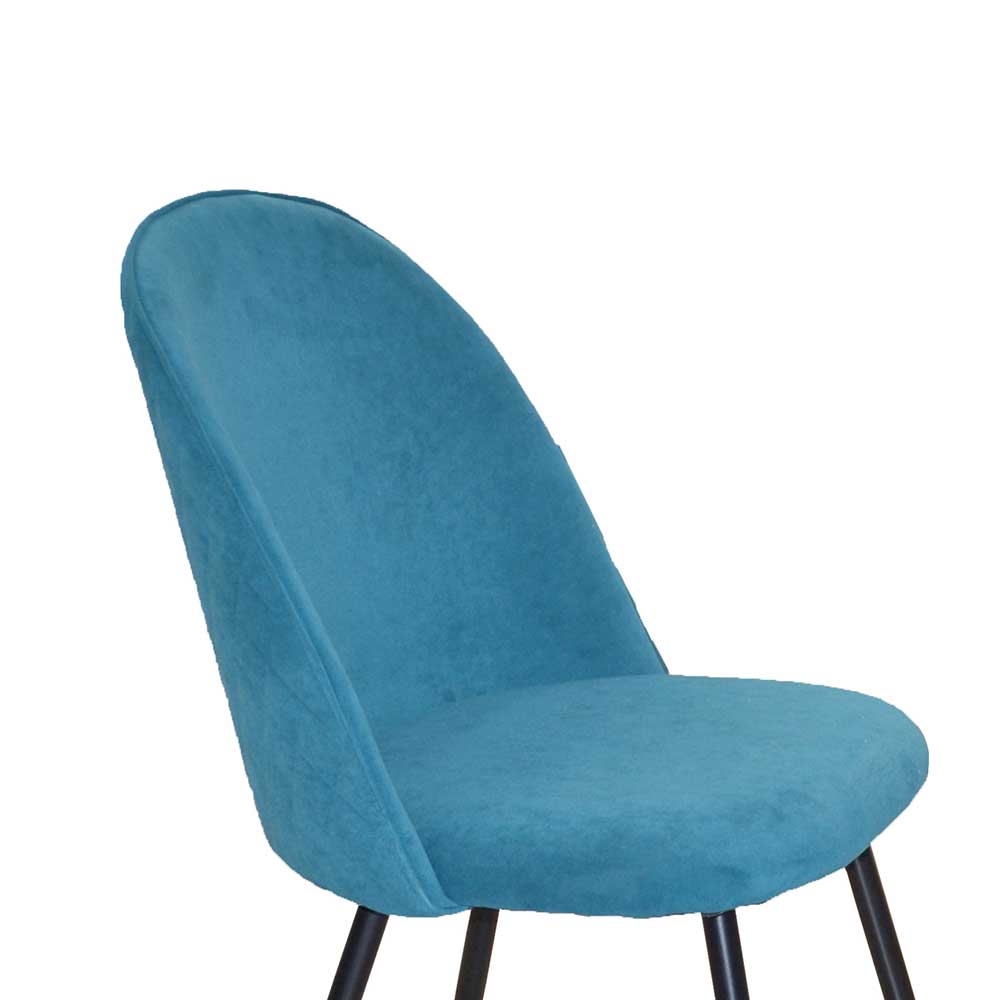 Retro Stühle in Petrol Blau Samt - Alayn (4er Set)