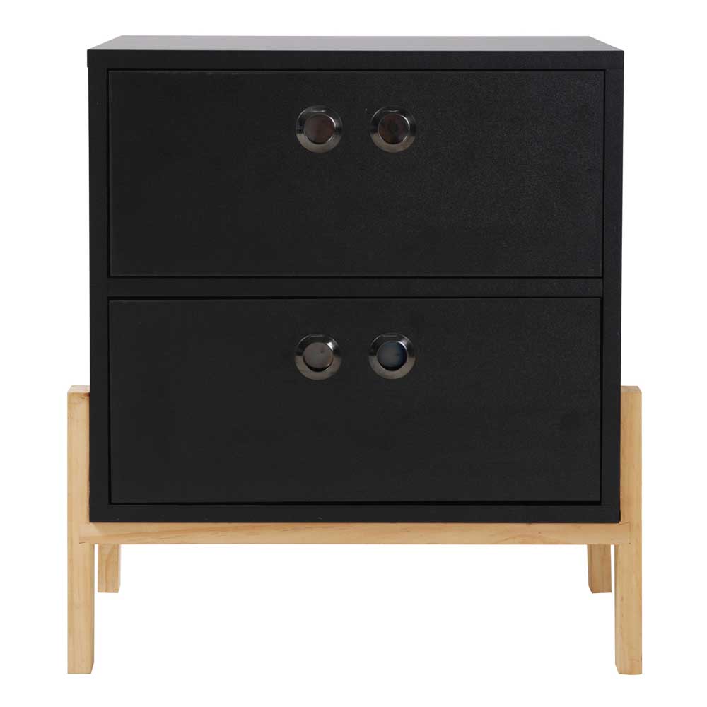 50x55x35 Nachtkommode in Schwarz & Pinie Natur - Caurina