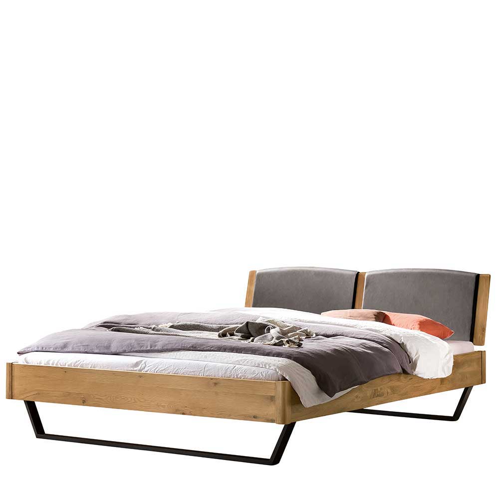 Wildeiche Bett mit Stahlkufen Anthrazit - Sazilo