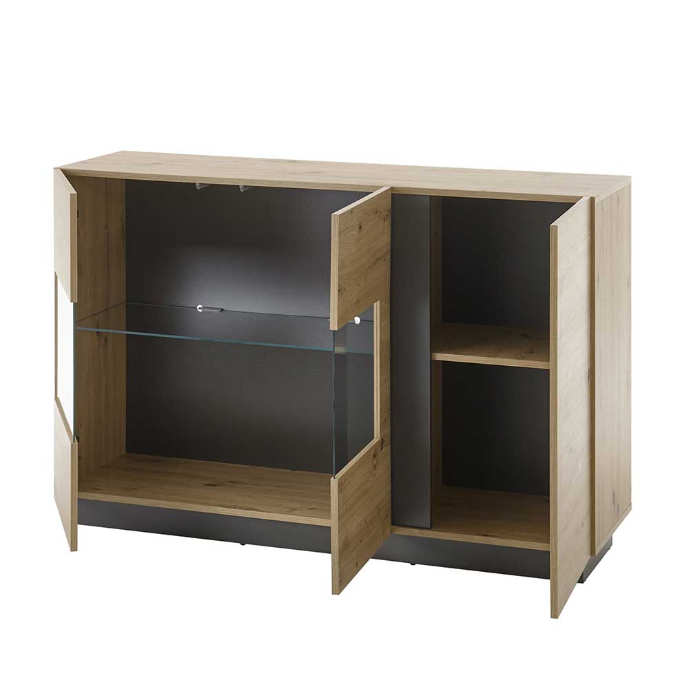 138cm breite Kommode mit Glaseinsatz - Lairian