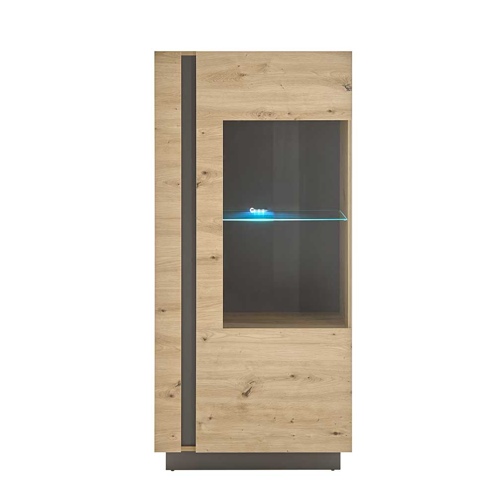 72x154x40 Vitrine in Wildeiche & Dunkelgrau - Lairian