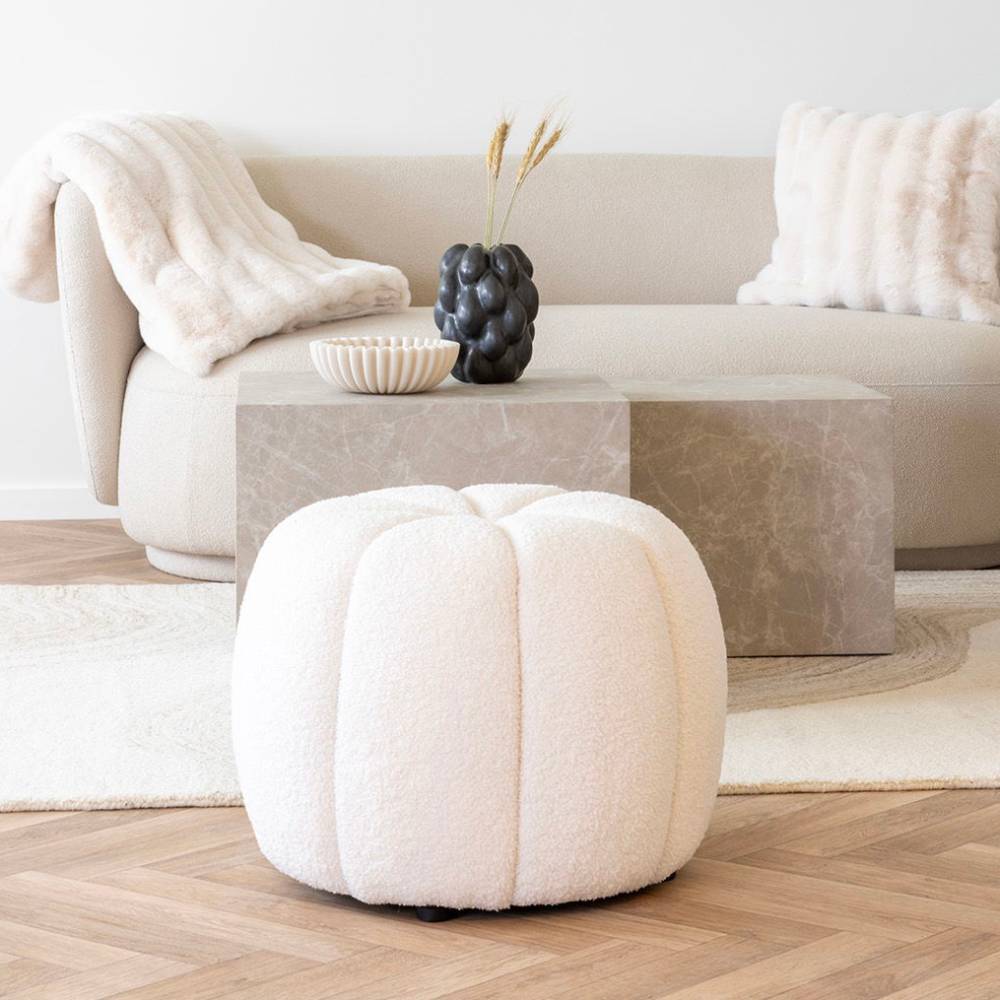 Webplüsch Pouf in Offwhite - Mallavi